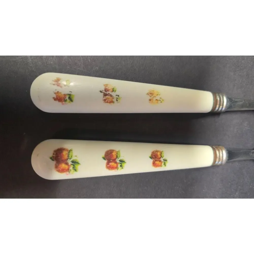China Pearl Plastic Handle Stainless Forks Set Of 2 Apple Pattern Vintage Retro